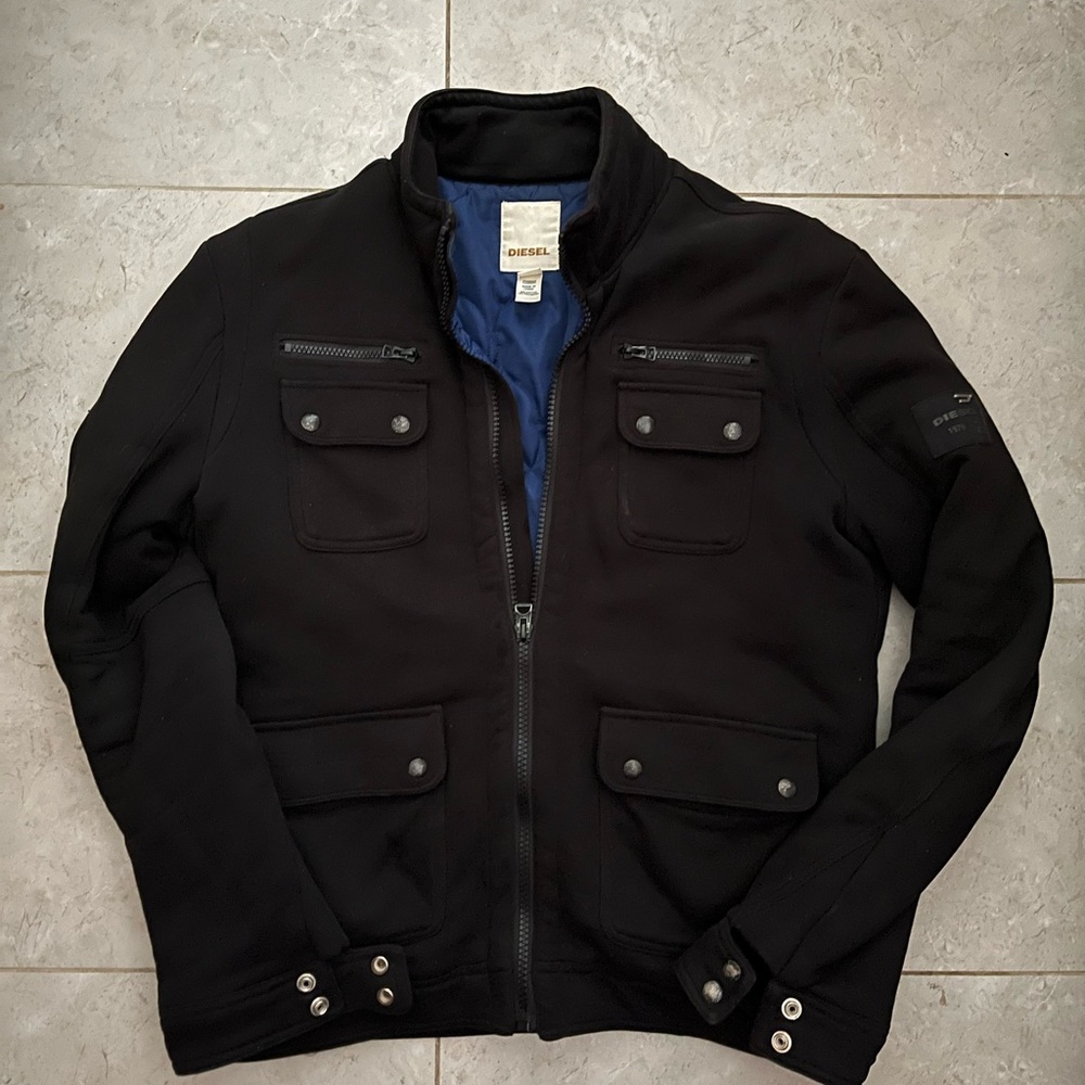 Diesel Black Men's Military Field Jacket with Blue Lining